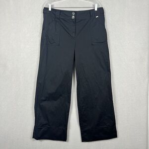 ST. JOHN Pants Size 14 Black High rise Wide Leg Rolled Cuff Carpenter